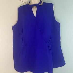 Worthington royal blue sleeveless peplum top with gold chain neckline